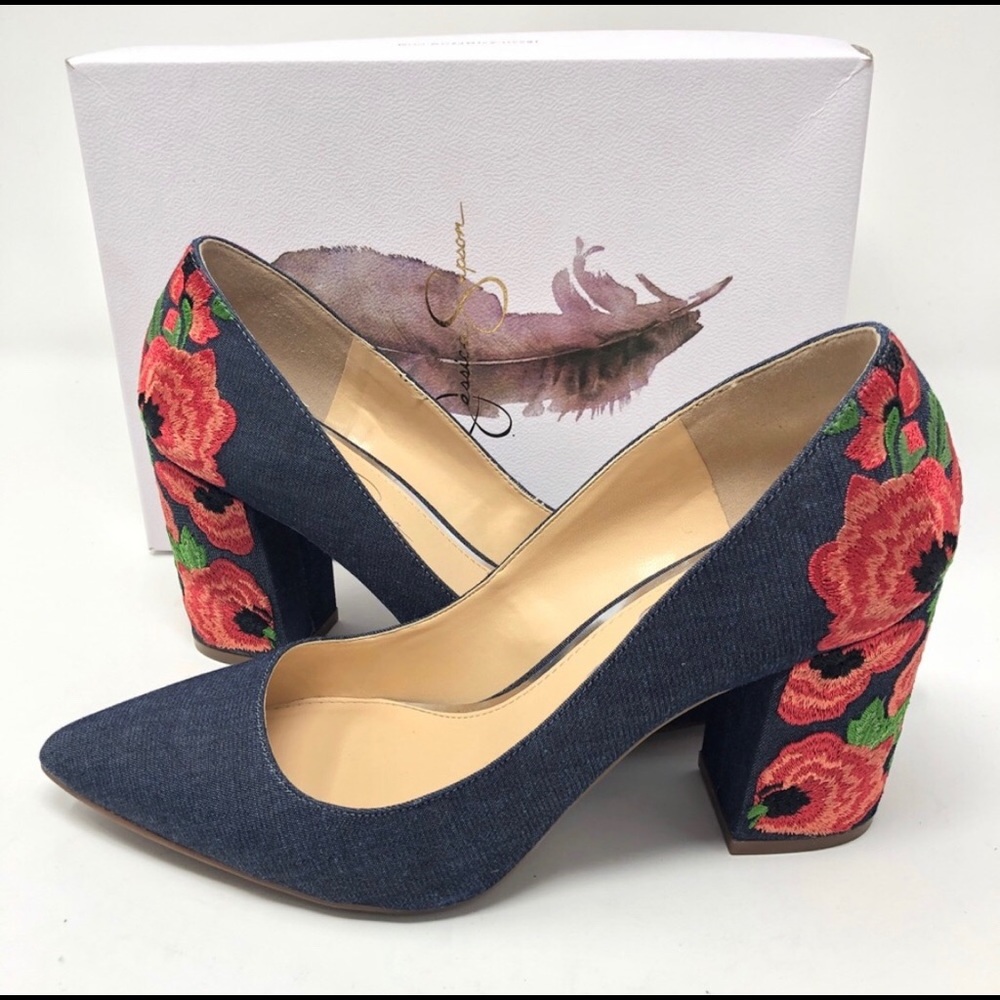 ✨NEW Jessica Simpson Demin Floral Detail Heels